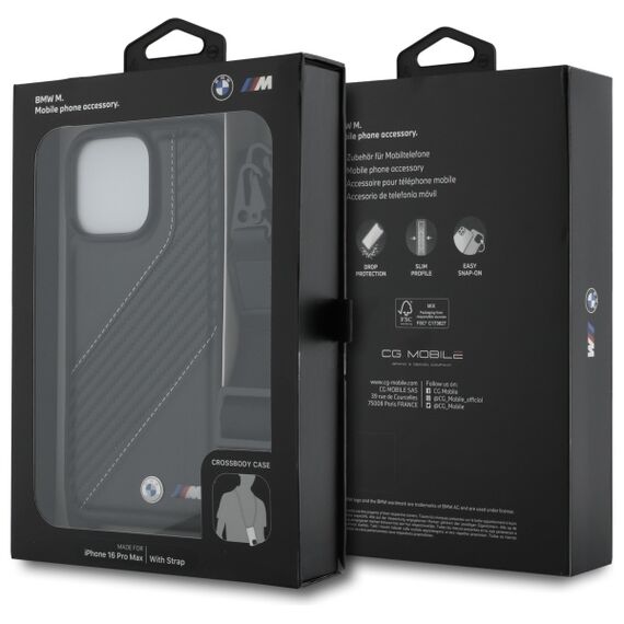 BMW M Edition Carbon Stripe &amp; Strap Case for iPhone 16 Pro Max - Black | Techbox