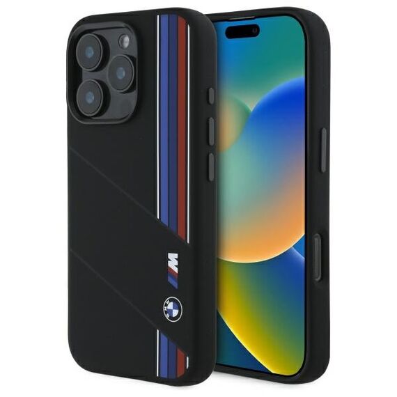 BMW BMHMP16L23SCUK iPhone 16 Pro 6.3" black/black hardcase Silicone Cut Tricolor Lines MagSafe - Apple Cases - Cases - Techbox
