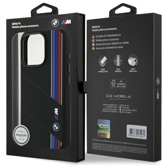 BMW BMHMP16L23SCUK iPhone 16 Pro 6.3" black/black hardcase Silicone Cut Tricolor Lines MagSafe - Apple Cases - Cases - Techbox