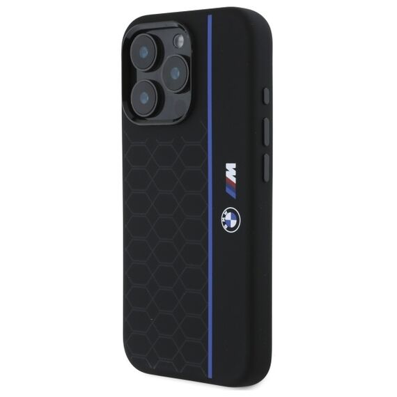 BMW BMHMP16L23SHEB iPhone 16 Pro 6.3" black/black hardcase Silicone Hexagon Blue Line MagSafe - Apple Cases - Cases - Techbox