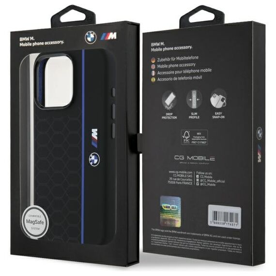 BMW BMHMP16L23SHEB iPhone 16 Pro 6.3" black/black hardcase Silicone Hexagon Blue Line MagSafe - Apple Cases - Cases - Techbox
