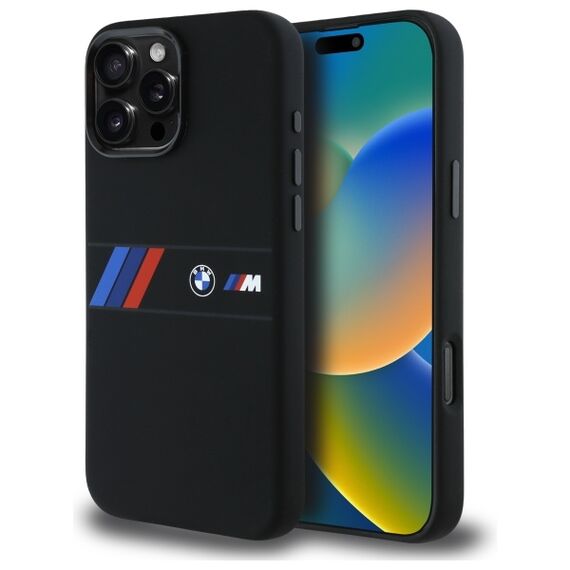 BMW BMHMP16X23SAXK iPhone 16 Pro Max 6.9" black/black hardcase Silicone Middle Stripe MagSafe - Apple Cases - Cases - Techbox