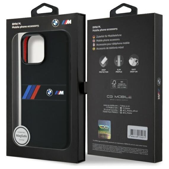 BMW BMHMP16X23SAXK iPhone 16 Pro Max 6.9" black/black hardcase Silicone Middle Stripe MagSafe - Apple Cases - Cases - Techbox