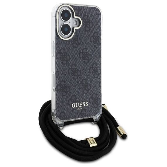 Guess Crossbody Cord 4G Print Case for iPhone 16 - Black | Techbox