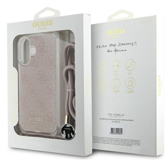 Guess Crossbody Cord 4G Print iPhone 16 Case - Pink | Techbox