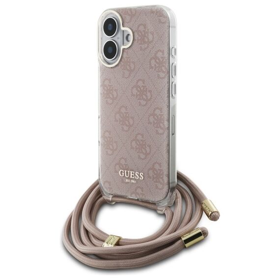 Guess Crossbody Cord 4G Print iPhone 16 Case - Pink | Techbox