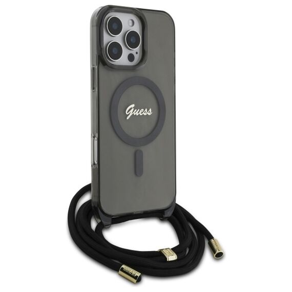 Guess GUHMP16LHCTSGNSK iPhone 16 Pro 6.3" black/black hardcase Crossbody Cord Script MagSafe - Apple Cases - Cases - Techbox
