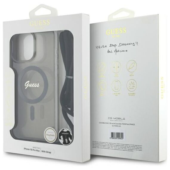 Guess GUHMP16LHCTSGNSK iPhone 16 Pro 6.3" black/black hardcase Crossbody Cord Script MagSafe - Apple Cases - Cases - Techbox
