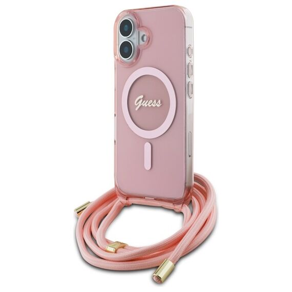 Guess GUHMP16SHCTSGNSP iPhone 16 6.1" pink/pink hardcase Crossbody Cord Script MagSafe - Apple Cases - Cases - Techbox