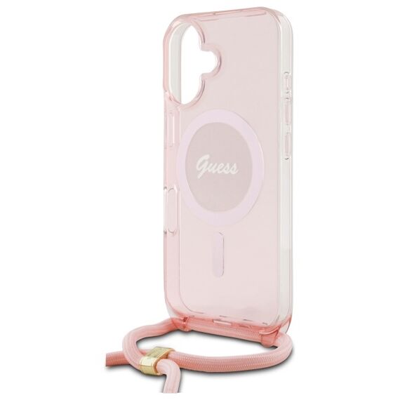 Guess GUHMP16SHCTSGNSP iPhone 16 6.1" pink/pink hardcase Crossbody Cord Script MagSafe - Apple Cases - Cases - Techbox