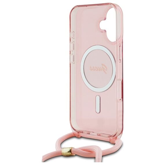 Guess GUHMP16SHCTSGNSP iPhone 16 6.1" pink/pink hardcase Crossbody Cord Script MagSafe - Apple Cases - Cases - Techbox
