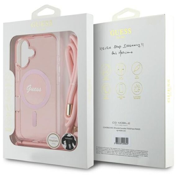 Guess GUHMP16SHCTSGNSP iPhone 16 6.1" pink/pink hardcase Crossbody Cord Script MagSafe - Apple Cases - Cases - Techbox