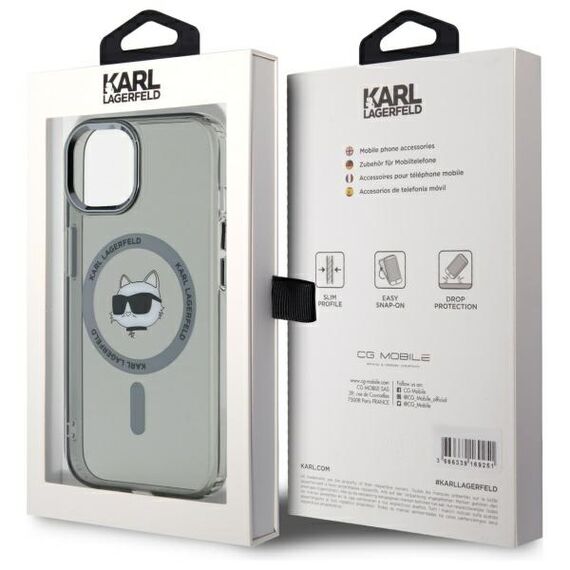 Karl Lagerfeld KLHMP15SHLSCHK iPhone 15 6.1" black/black hardcase IML Metal Choupette Head MagSafe