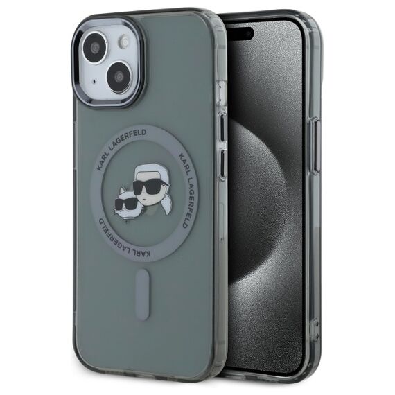 Karl Lagerfeld KLHMP15SHLSKCK iPhone 15 6.1" black/black hardcase IML Metal Karl&amp;Choupette Head MagSafe