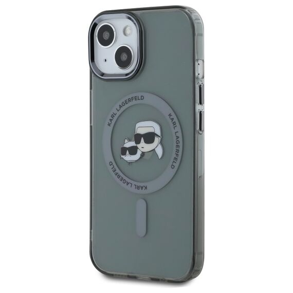 Karl Lagerfeld KLHMP15SHLSKCK iPhone 15 6.1" black/black hardcase IML Metal Karl&amp;Choupette Head MagSafe