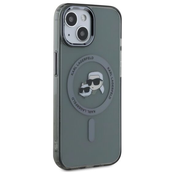 Karl Lagerfeld KLHMP15SHLSKCK iPhone 15 6.1" black/black hardcase IML Metal Karl&amp;Choupette Head MagSafe