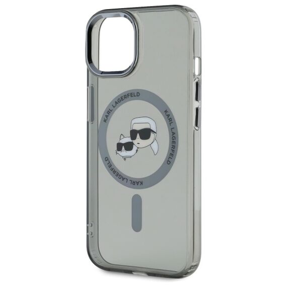 Karl Lagerfeld KLHMP15SHLSKCK iPhone 15 6.1" black/black hardcase IML Metal Karl&amp;Choupette Head MagSafe