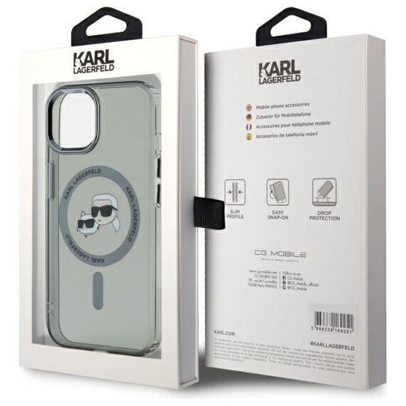 Karl Lagerfeld KLHMP15SHLSKCK iPhone 15 6.1" black/black hardcase IML Metal Karl&amp;Choupette Head MagSafe