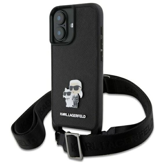 Karl Lagerfeld KLHCP16SSAKCPBK iPhone 16 6.1" black hardcase Saffiano Karl&amp;Choupette Metal Pin CBDY Strap - Apple Cases - Cases - Techbox