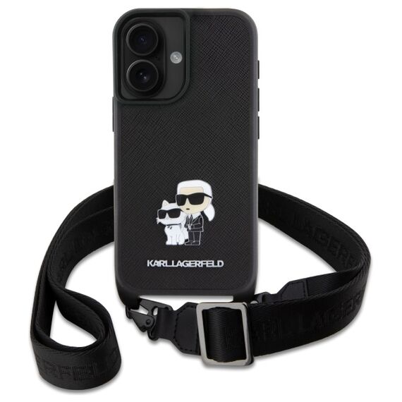Karl Lagerfeld KLHCP16SSAKCPBK iPhone 16 6.1" black hardcase Saffiano Karl&amp;Choupette Metal Pin CBDY Strap - Apple Cases - Cases - Techbox