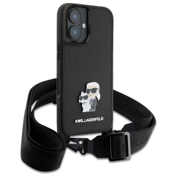 Karl Lagerfeld KLHCP16SSAKCPBK iPhone 16 6.1" black hardcase Saffiano Karl&amp;Choupette Metal Pin CBDY Strap - Apple Cases - Cases - Techbox