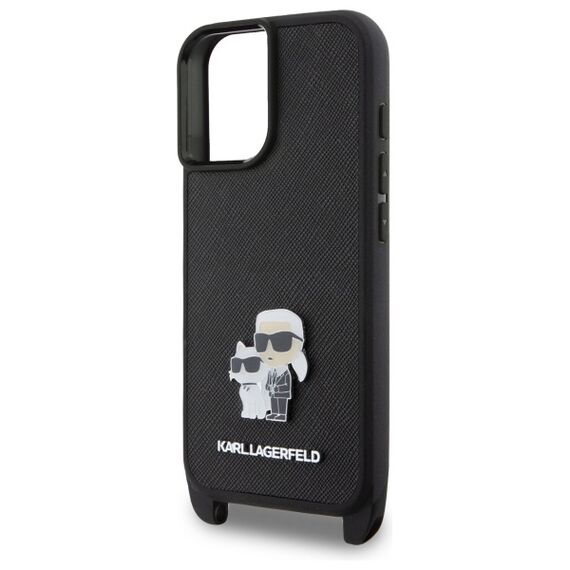 Karl Lagerfeld KLHCP16SSAKCPBK iPhone 16 6.1" black hardcase Saffiano Karl&amp;Choupette Metal Pin CBDY Strap - Apple Cases - Cases - Techbox
