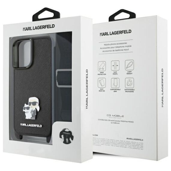 Karl Lagerfeld KLHCP16SSAKCPBK iPhone 16 6.1" black hardcase Saffiano Karl&amp;Choupette Metal Pin CBDY Strap - Apple Cases - Cases - Techbox