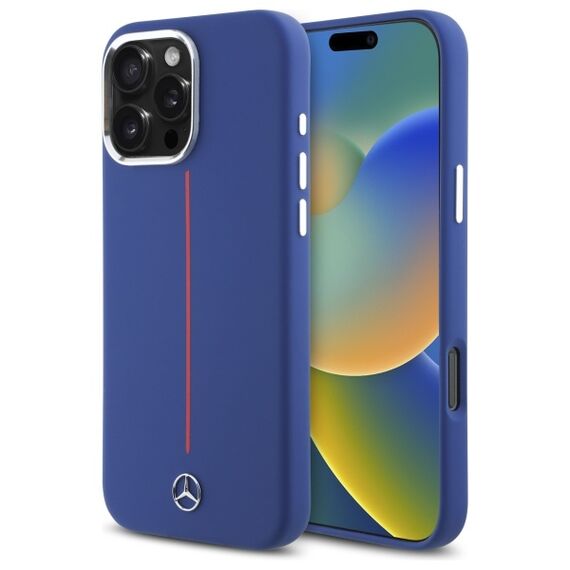 Mercedes Silicone Red Stripe MagSafe Case for iPhone 16 Pro Max - Navy Blue | Techbox