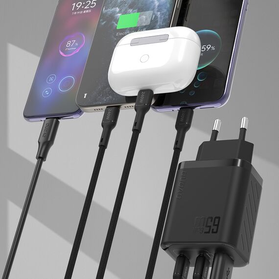 Dudao A29 65W GaN Wall Charger 2 x USB-C + 1 x USB-A - Black - Travel Chargers - Smartphone Chargers - Techbox