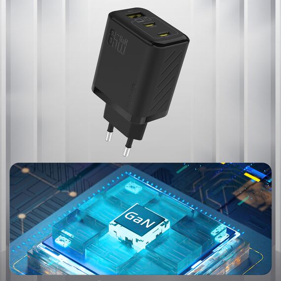 Dudao A29 65W GaN Wall Charger 2 x USB-C + 1 x USB-A - Black - Travel Chargers - Smartphone Chargers - Techbox