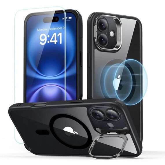 ESR Classic Hybrid Kickstand Halolock MagSafe iPhone 16 Plus + Tempered Glass Screen Protector - Black | Techbox