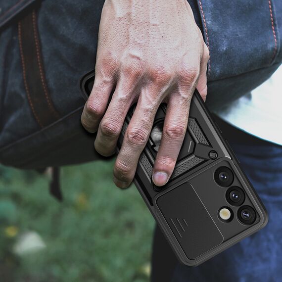 Hybrid Armor Camshield with Camera Cover and Metal Ring for Samsung Galaxy S25+ - Black - Samsung Cases - Cases - Techbox