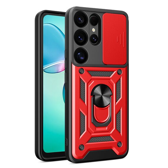 Hybrid Armor Camshield with Camera Cover and Metal Ring for Samsung Galaxy S25 Ultra - Red | Techbox