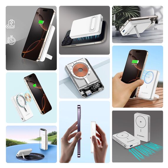 Powerbank Wozinsky WLWP-10KA0Y3WS 22.5W PD Qi2 10000 mAh, with stand, 1x USB-A, 1x USB-C - white | Techbox
