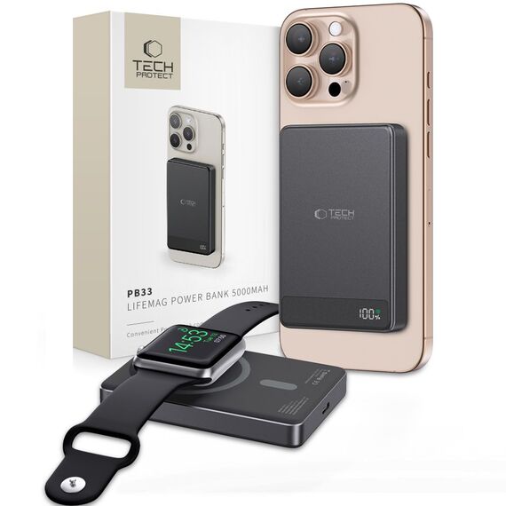 Tech-Protect PB33 LifeMag MagSafe 5000mAH powerbank - black - Powerbanks - Smartphone Chargers - Techbox