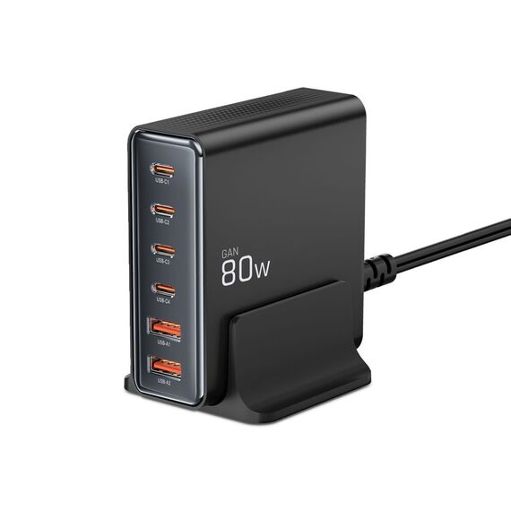 Tech-protect DC80W-GAN 6-PORT PD80W/QC3.0 Charging Station - Black