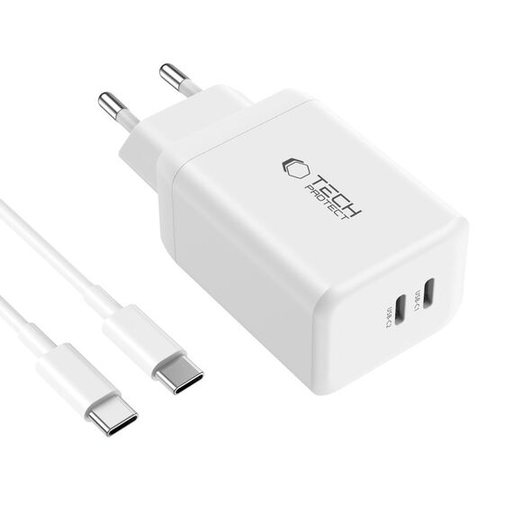 Tech-Protect NC45W-GAN 2-PORT PD45W Charger + TYPE-C CABLE - white - Cables & Adapters - Cables & Accessories - Techbox