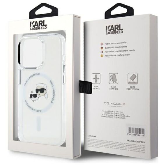 Karl Lagerfeld IML Metal Karl&amp;Choupette Head MagSafe Case for iPhone 15 Pro Max - White | Techbox