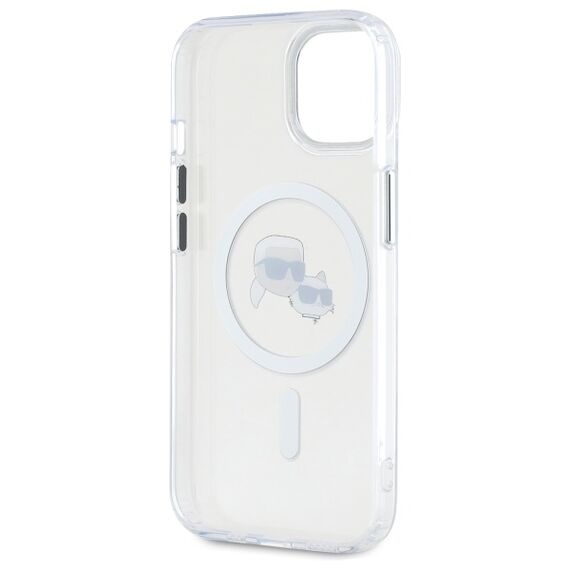 Karl Lagerfeld IML Metal Karl&amp;Choupette Head MagSafe iPhone 15 Case - White | Techbox