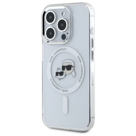 Karl Lagerfeld IML Metal Karl&amp;Choupette Head MagSafe iPhone 15 Pro Case - White | Techbox