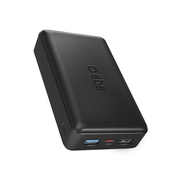 Fast charge power bank: 20,000 mAh, 2 USBs Black | Techbox
