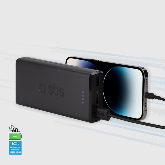 Fast charge power bank: 20,000 mAh, 2 USBs Black | Techbox