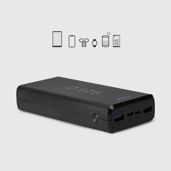 Fast charge power bank: 20,000 mAh, 2 USBs Black | Techbox