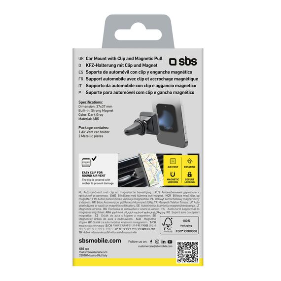 Magnetic smartphone holder SBS TESUPMAGLCLIP - black - Smartphone Holders - Smartphones - Techbox