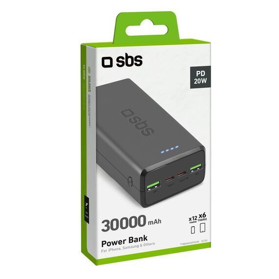 Powerbank SBS TTBB30000PD20K 30000 mAh 2 x USB-C 2 x USB-A - black - Powerbanks - Smartphone Chargers - Techbox