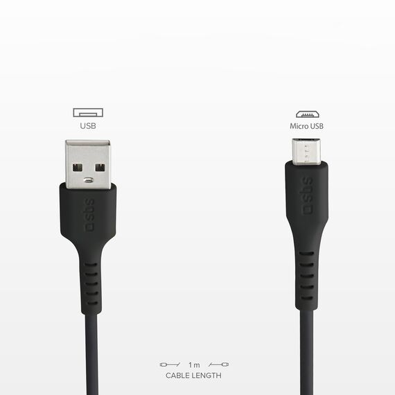 SBS LTHL200 USB-A - Micro-USB Cable 1m - Black | Techbox