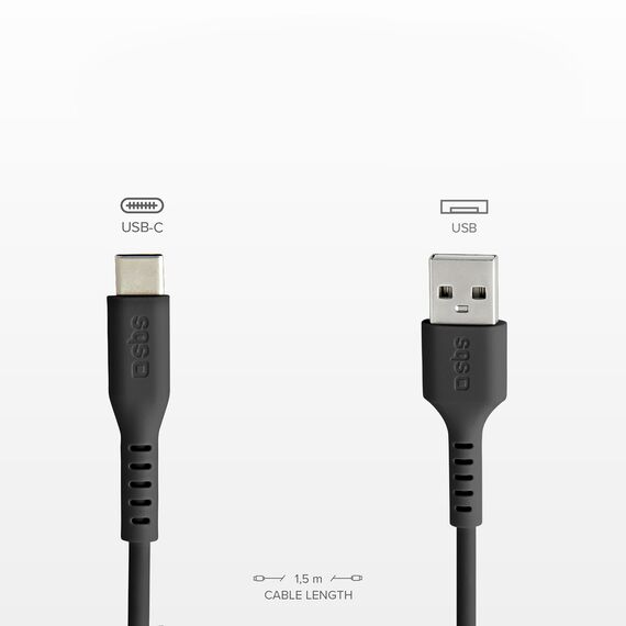 SBS TECABLEMICROC15K USB-A - USB-C Cable 1.5m - Black - Cables & Adapters - Cables & Accessories - Techbox