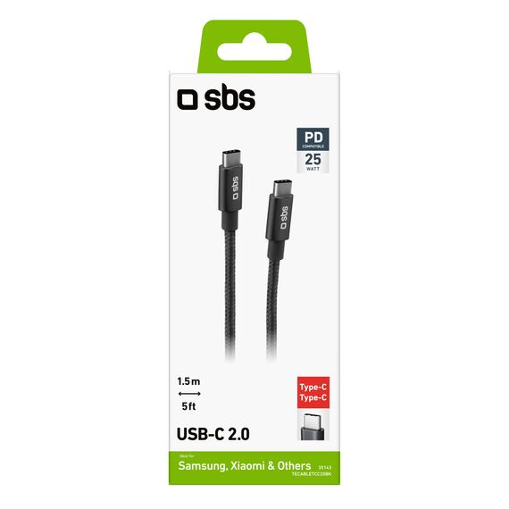 SBS TECABLETCC20BK USB-C Cable - USB-C 25W Power Delivery 1.5m - Gray | Techbox