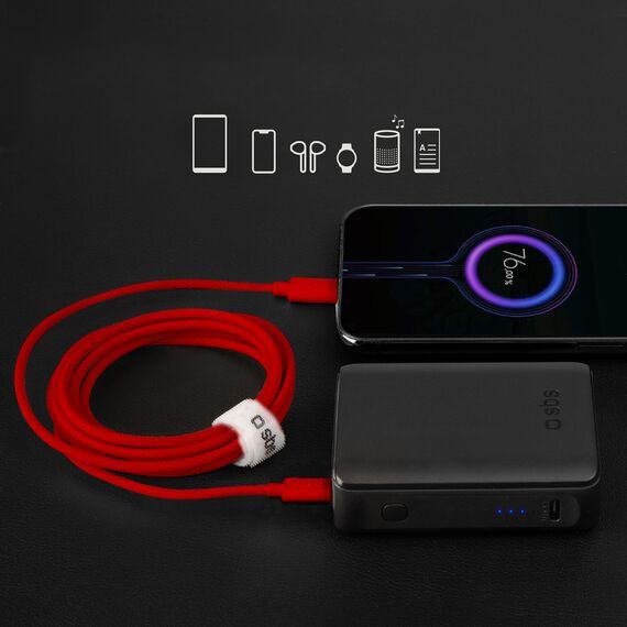 SBS TECABLETISSUETCCR USB-C - USB-C 1.5m 60W Braided Cable - Red | Techbox