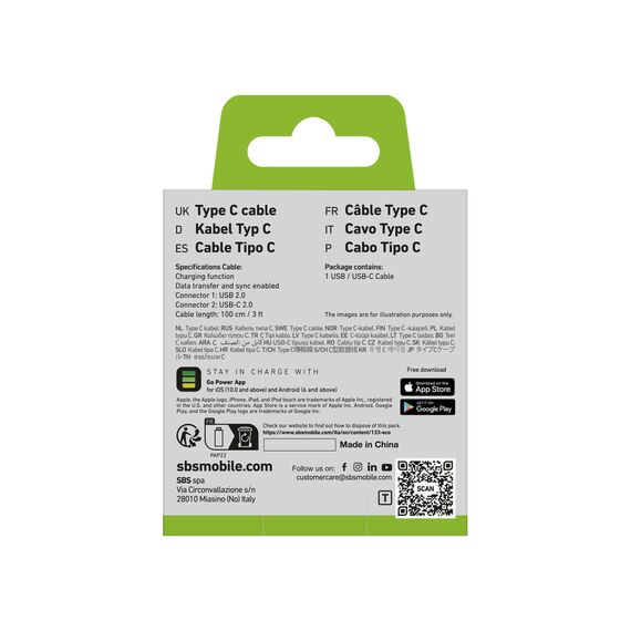 SBS TECABLETYC1KPOS USB-A - USB-C Cable 1m - Black | Techbox
